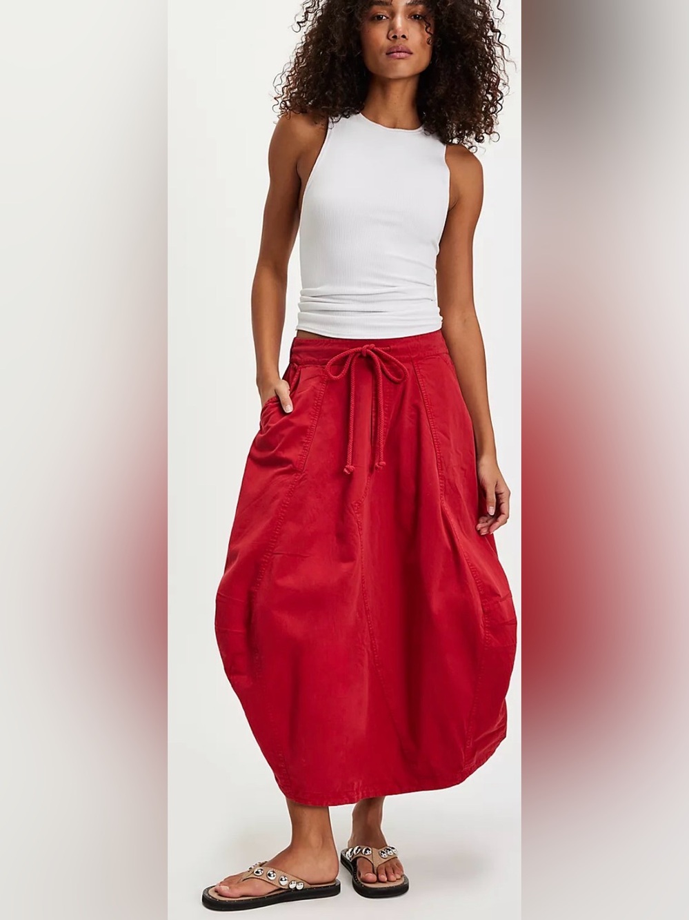 NWT Free People Willow Poplin Maxi Skirt in Rubies - CURRENT ONLINE